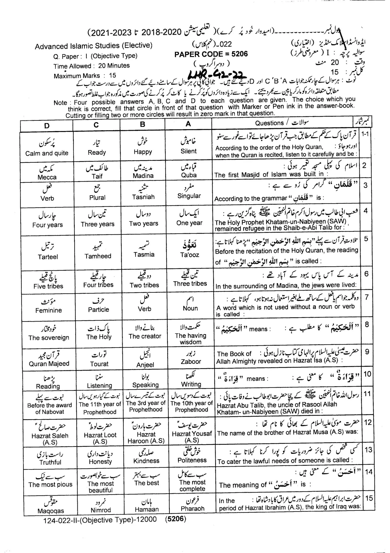 Islamiyat 9 (E)-LHR-G2-22